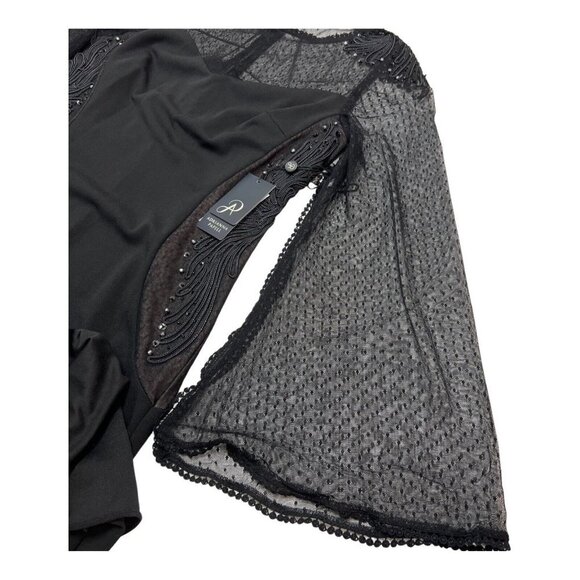 Adrianna Papell Womens 10 Crepe and Point D'esprit Gown Black Embroidered Sheer - Picture 5 of 9